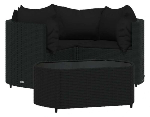 VidaXL 4 részes fekete polyrattan kerti ülőgarnitúra párnákkal
