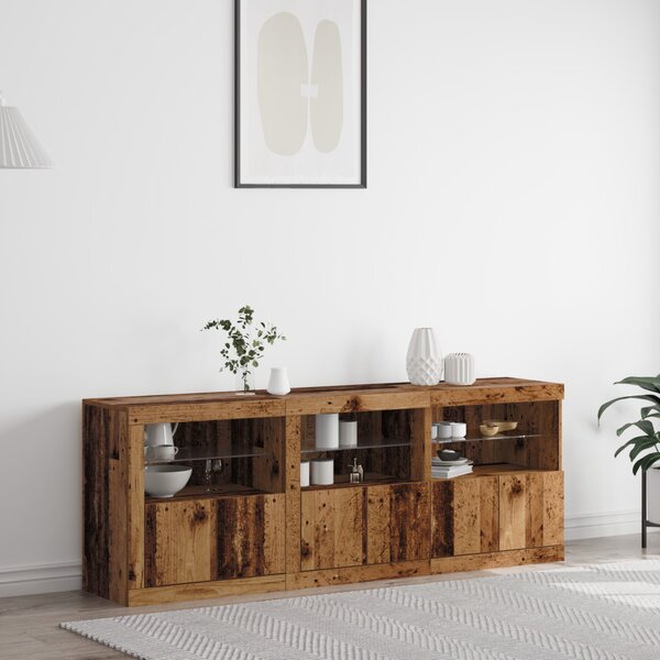 LED tálaló LED -es lámpákkal Öreg fa 181 x 37 x 67 cm Faanyag