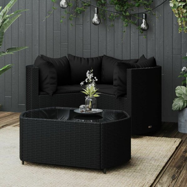 VidaXL 4 részes fekete polyrattan kerti ülőgarnitúra párnákkal
