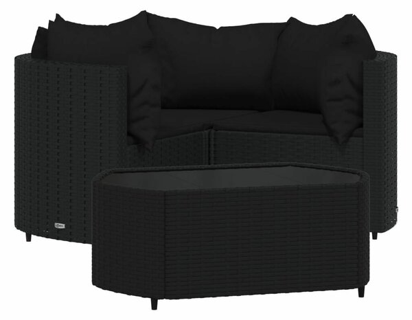 VidaXL 4 részes fekete polyrattan kerti ülőgarnitúra párnákkal