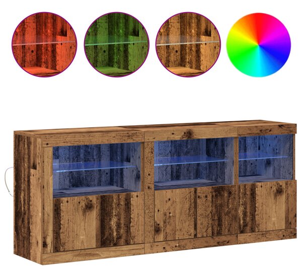 LED tálaló LED -es lámpákkal Öreg fa 162 x 37 x 67 cm Faanyag