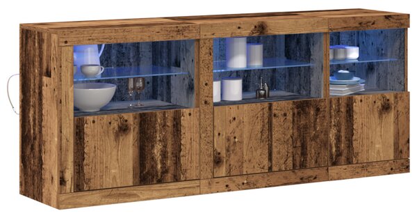 LED tálaló LED -es lámpákkal Öreg fa 162 x 37 x 67 cm Faanyag