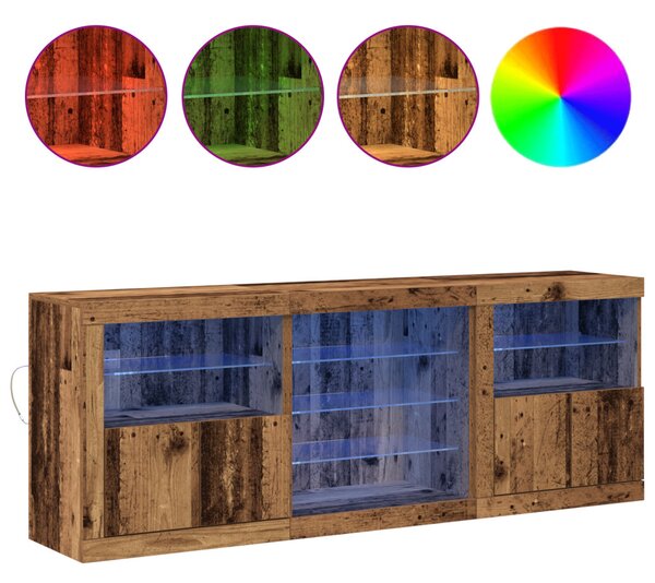 LED tálaló LED -es lámpákkal Öreg fa 181,5 x 37 x 67 cm Faanyag
