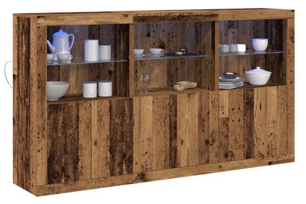 LED világítással rendelkező oldalszekrény Régi fa 181.5x37x100 cm Mérnöki fa