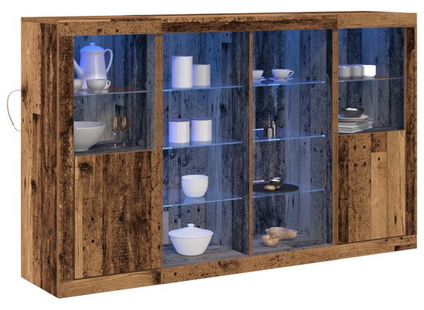 Büfé LED Fényekkel Régi Fa 163x37x100 cm Mérnöki Fa
