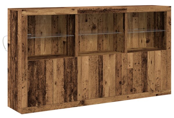 LED világítással rendelkező oldalszekrény Régi fa 181.5x37x100 cm Mérnöki fa