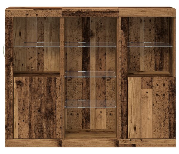 Tálalószekrény LED lámpával Régi fa 123x37x100 cm Szerelt fa