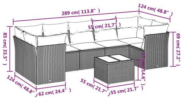 VidaXL Polyrattan Kerti Ülőgarnitúra - 8 részes - Szürke