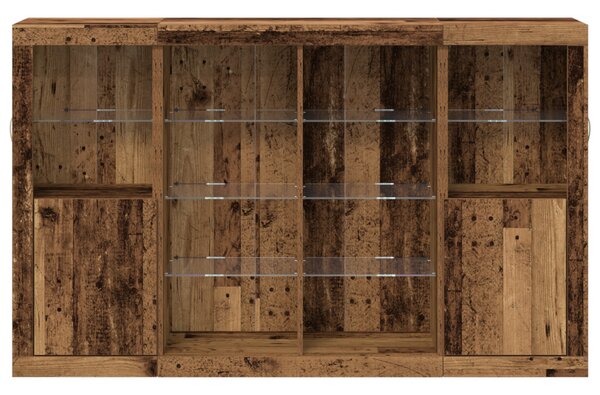 Büfé LED Fényekkel Régi Fa 163x37x100 cm Mérnöki Fa