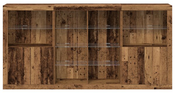 LED világítással ellátott oldal szekrény Öreg fa 202x37x100 cm