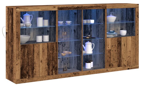 LED világítással ellátott oldal szekrény Öreg fa 202x37x100 cm