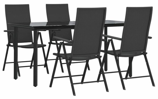 Black Polyrattan Kerti Étkezőgarnitúra - 5 részes