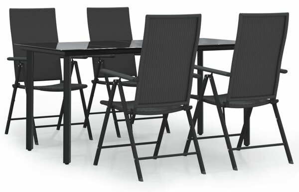 Black Polyrattan Kerti Étkezőgarnitúra - 5 részes