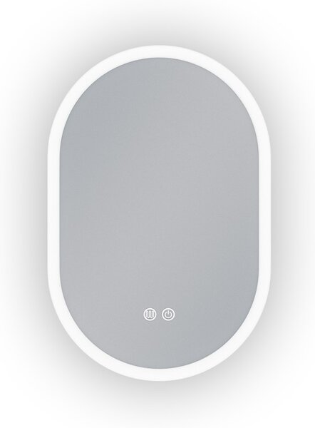Erga Demi, ovális LED tükör 40x60cm, 3 fényszín, elülső világítás, páramentes fűtőpárna, ERG-V01-DEMI-4060-CL