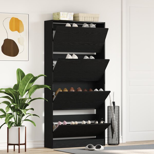 VidaXL Cipőszekrény Fekete tölgy Műszaki fa 80 x 21 x 163.5 cm Tartós