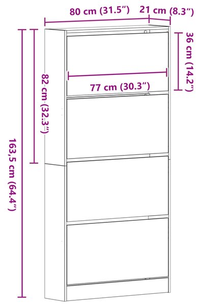 Cipőszekrény Régi fa Szerelt fa 80 x 21 x 163.5 cm Tartós