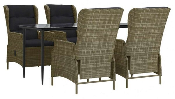 VidaXL 5 részes barna polyrattan kerti étkezőgarnitúra