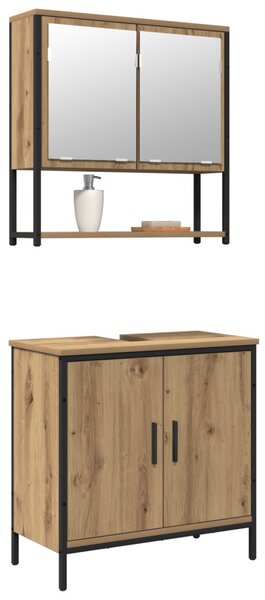 Fürdőszoba bútor szett polcokkal tárolóval 2 pcs Barna Faanyag