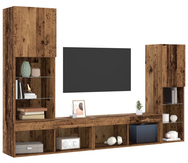 TV szekrény LED lámpákkal Megkopott fa 40.5x30x102 cm