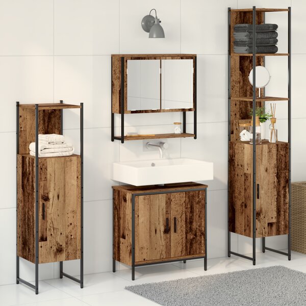 Fürdőszoba bútor szett 4 pcs Barna 33 x 33 x 185.5 cm Faanyag