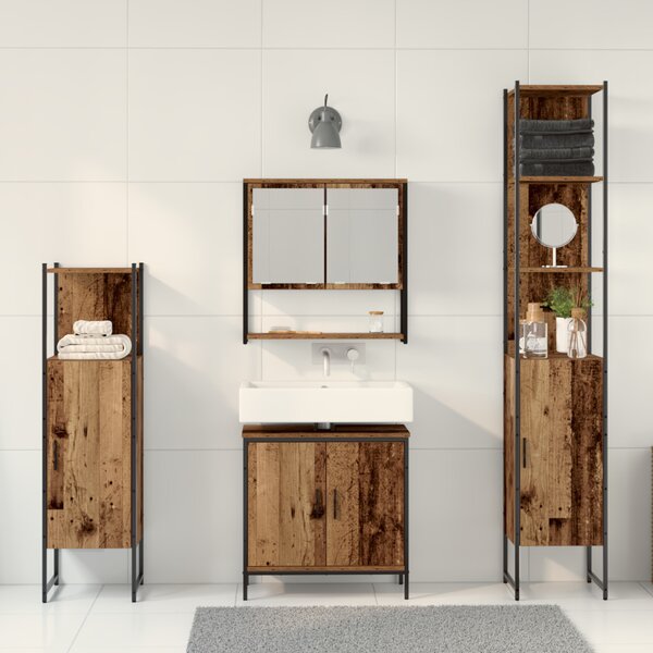 Fürdőszoba bútor szett 4 pcs Barna 33 x 33 x 185.5 cm Faanyag