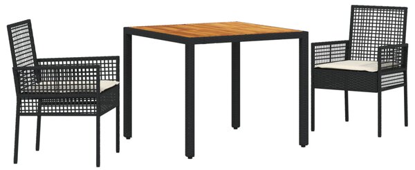 Kert étkező szett 3 pcs Fekete polirattan