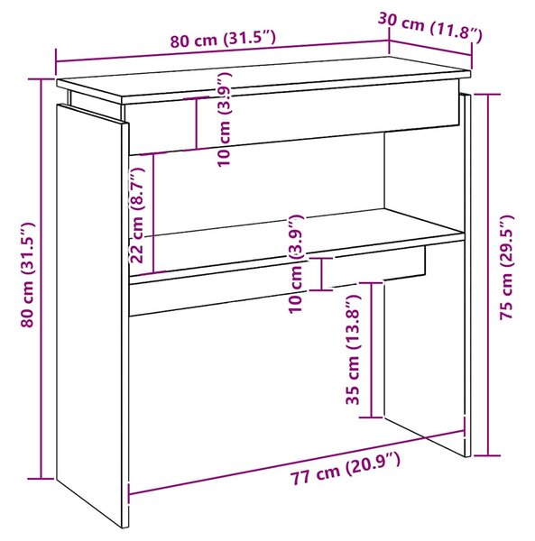 Betonszürke szerelt fa tálalóasztal 80 x 30 x 80 cm