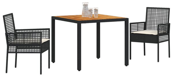 Kert étkező szett 3 pcs Fekete polirattan
