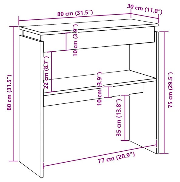 Füstös tölgy színű szerelt fa tálalóasztal 80 x 30 x 80 cm