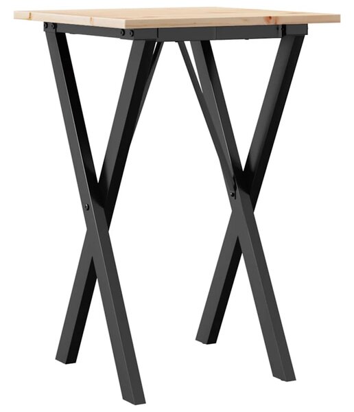 Tömör fenyőfa és acél étkezőasztal X-vázzal 50x50x75 cm