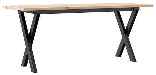 Tömör fenyőfa és acél dohányzóasztal X-vázzal 110x40x45 cm