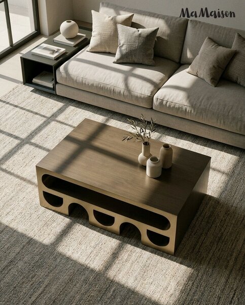 MaMaison Vector 130 Dohányzóasztal Fém Brushed Arany Geometrikus Design