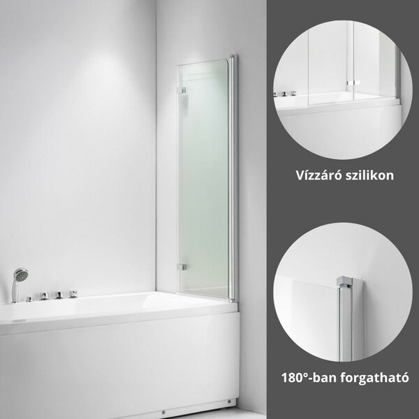 Stuxi Ravenna 100x140 összecsukható 2 szárnyú kádparaván 6 mm vastag vízlepergető biztonsági üveggel, krómozott elemekkel