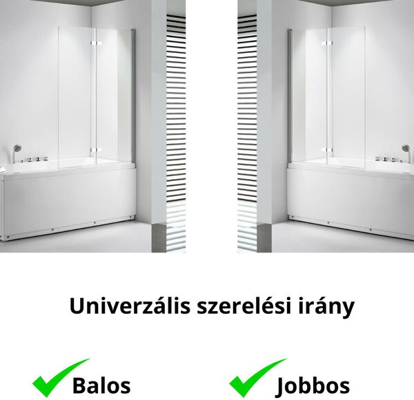 Stuxi Ravenna 100x140 összecsukható 2 szárnyú kádparaván 6 mm vastag vízlepergető biztonsági üveggel, krómozott elemekkel