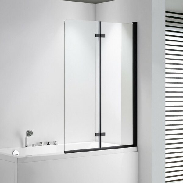 Stuxi Ravenna Black 100x140 összecsukható 2 szárnyú kádparaván 6 mm vastag vízlepergető biztonsági üveggel, fekete elemekkel