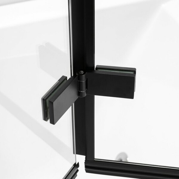 Stuxi Ravenna Black 100x140 összecsukható 2 szárnyú kádparaván 6 mm vastag vízlepergető biztonsági üveggel, fekete elemekkel