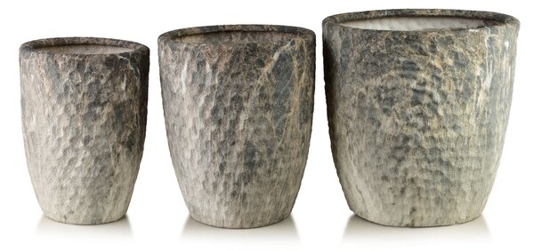NEVA kerámia kaspó szett 3 db 39x39x42 cm / 32x32x38,5 cm / 26x26x35 cm bézs és sötétszürke márványhatású