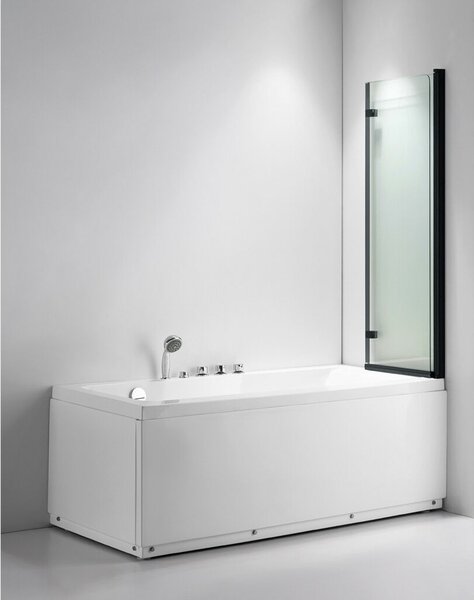 Stuxi Ravenna Black 100x140 összecsukható 2 szárnyú kádparaván 6 mm vastag vízlepergető biztonsági üveggel, fekete elemekkel