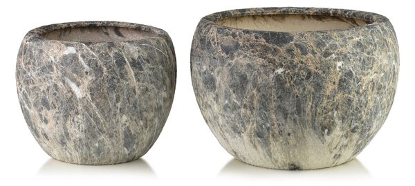 Kerámia kaspó szett MONDEX NEVA 51x51x35 cm és 38x38x30 cm bézs-szürke 2 db