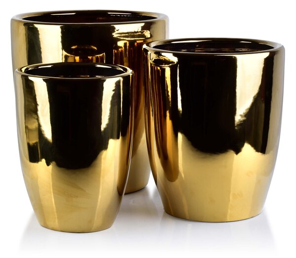 Kerámia kaspó szett MONDEX NEVA GOLD 39x39x42 cm / 32x32x38,5 cm / 26x26x35 cm ezüst 3 db