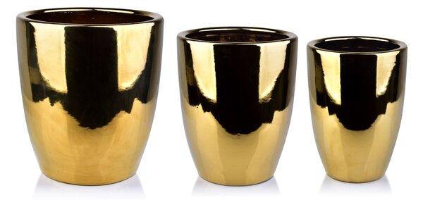Kerámia kaspó szett MONDEX NEVA GOLD 39x39x42 cm / 32x32x38,5 cm / 26x26x35 cm ezüst 3 db
