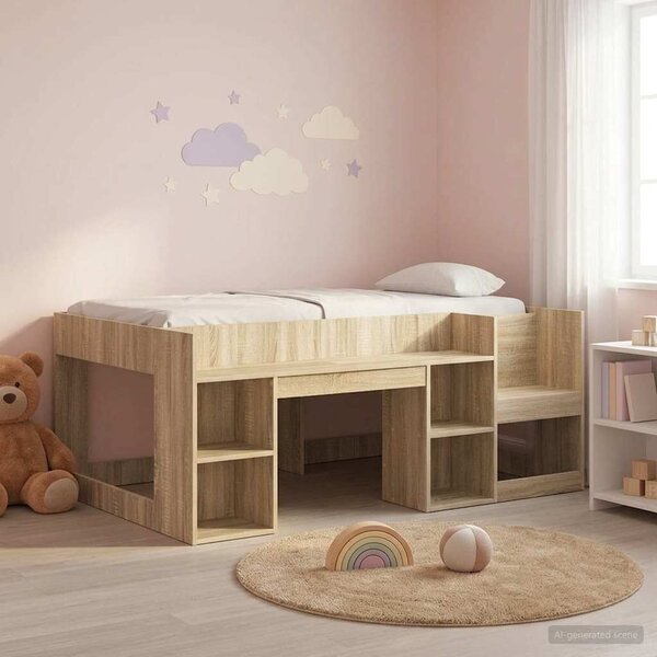 VidaXL Gyerekágy keret tárolóval Sonoma Tölgy 80 x 160 cm Szerelt Fa