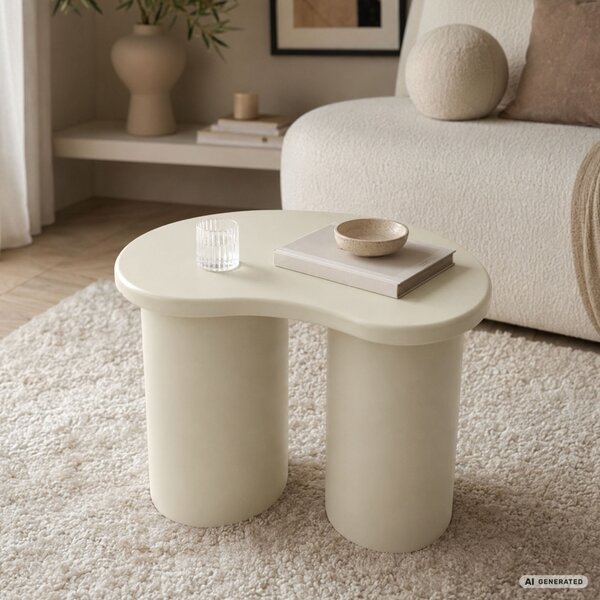 AKORD Furniture Factory Cube Dohányzóasztal MDF Krémszínű Dupla Hengeres Talppal
