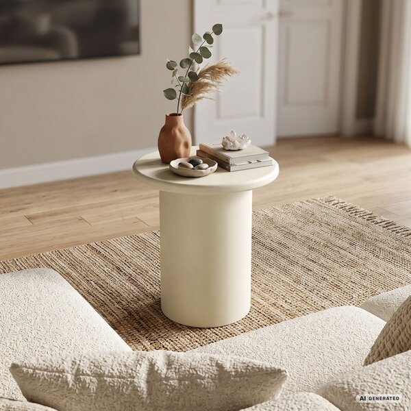 AKORD Furniture Factory MONO Kerek Dohányzóasztal MDF Krémszínű Hengeres Alappal