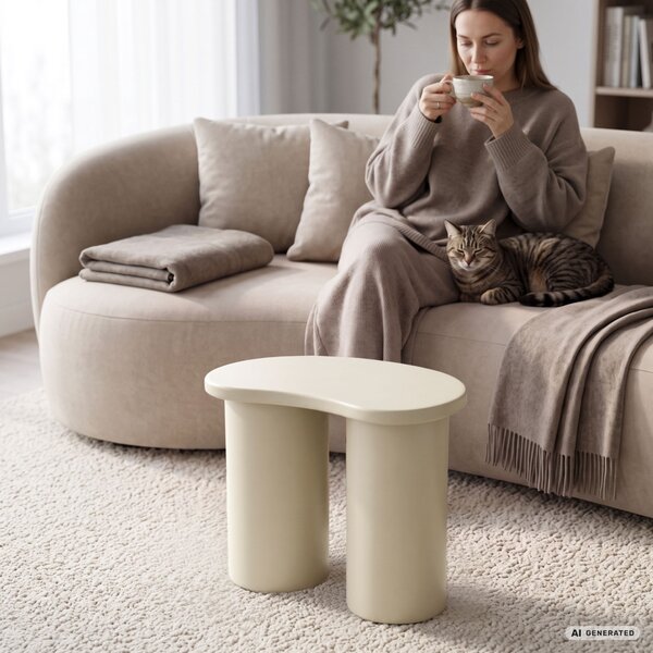 AKORD Furniture Factory Cube Dohányzóasztal MDF Krémszínű Dupla Hengeres Talppal