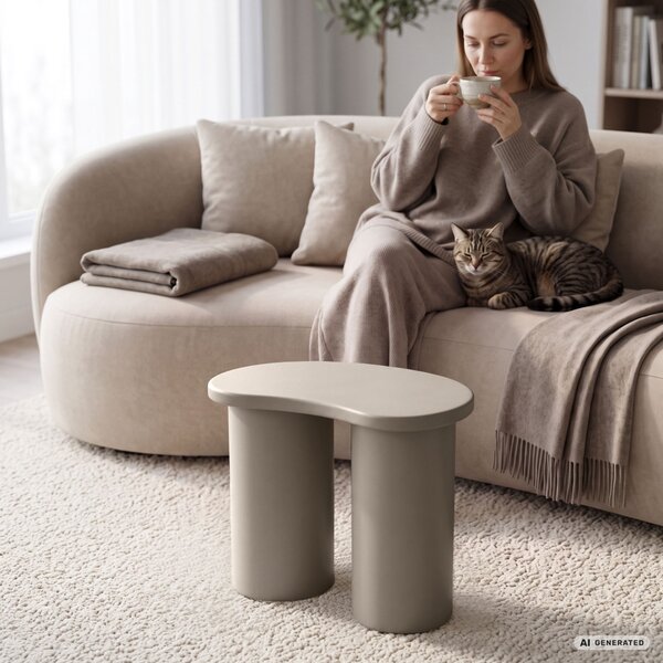 AKORD Furniture Factory Cube Dohányzóasztal MDF Szürke Dupla Hengeres Lábakkal