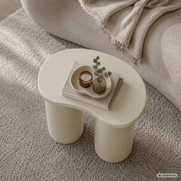 AKORD Furniture Factory Cube Dohányzóasztal MDF Krémszínű Dupla Hengeres Talppal