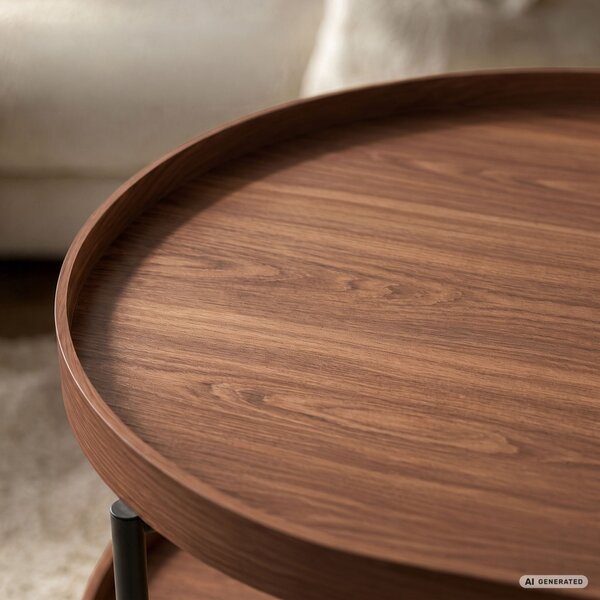 AKORD Furniture Factory Cortado Dohányzóasztal MDF Dió-Fekete Ovális Polcos