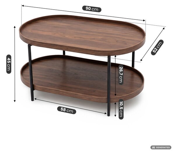 AKORD Furniture Factory Cortado Dohányzóasztal MDF Dió-Fekete Ovális Polcos