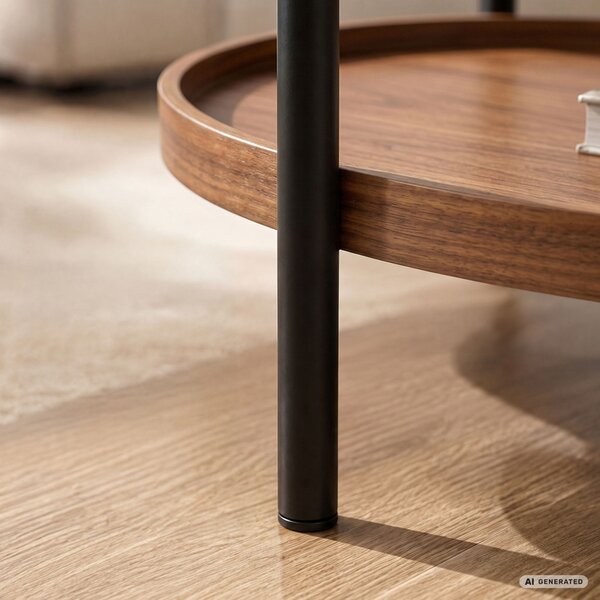 AKORD Furniture Factory Cortado Dohányzóasztal MDF Dió-Fekete Ovális Polcos
